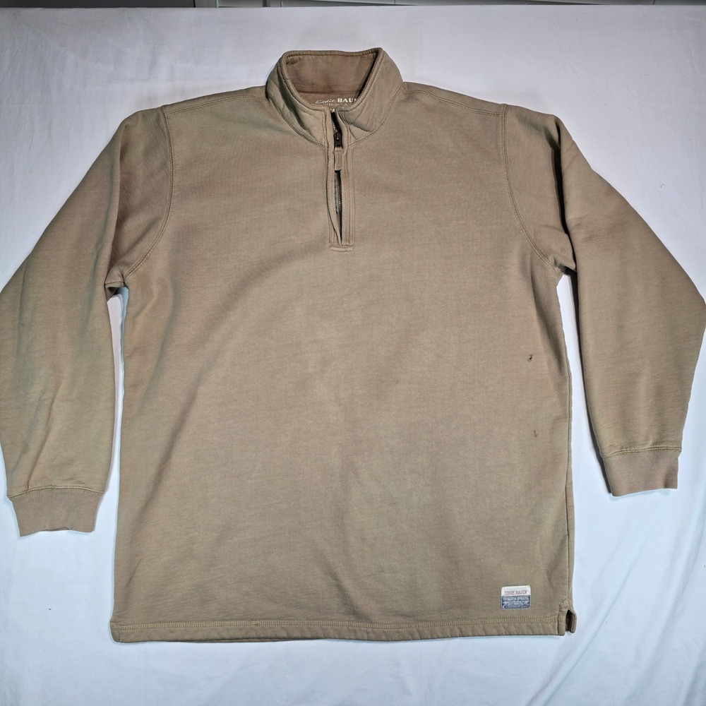 Eddie Bauer Mens Tall XL Quarter Zip Sweatshirt Tan Khaki Athletic Pullover